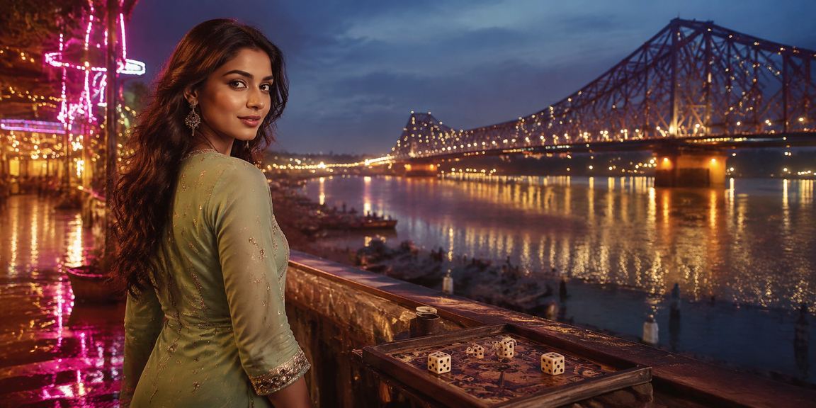 Kolkata Howrah bridge with players enjoying dice game
